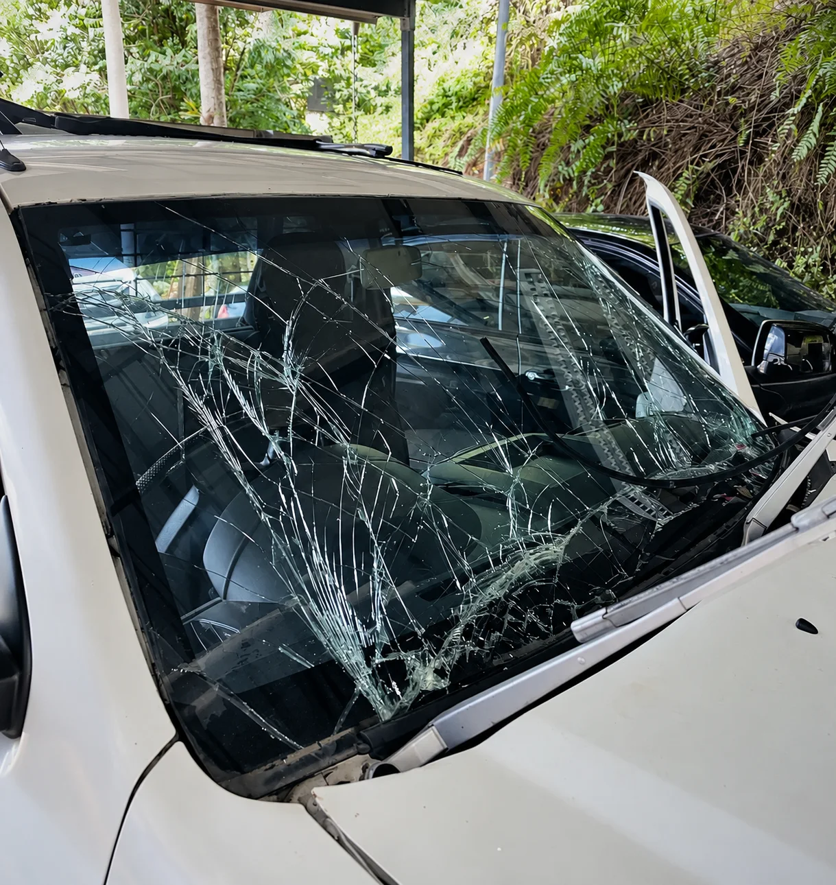 A cracked windscreen